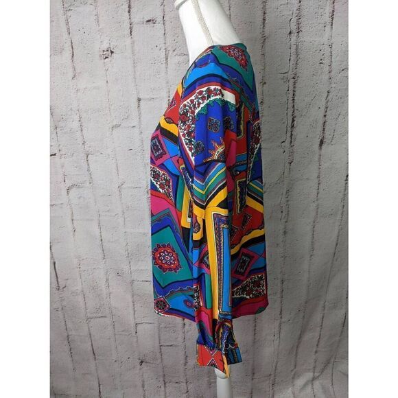 Jacqueline Ferrar Y2K Vintage Pop Art Blouse with Shoulder Pads- Size 12 L Large - Picture 2 of 7